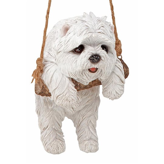 Design Toscano 8&#x22; White Maltese Puppy on a Perch Hanging Dog Sculpture